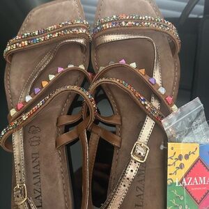 Lazamani Italian Leather Sandals with Colorful Accents